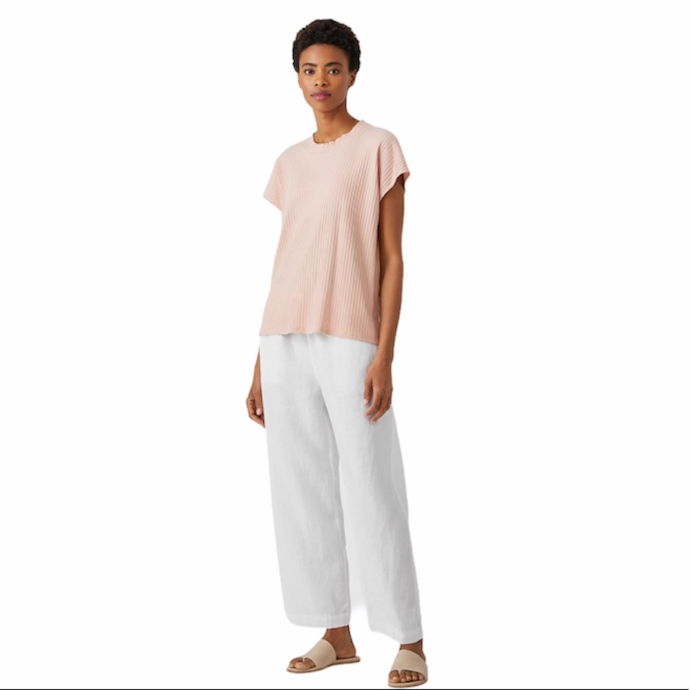 Eileen Fisher White Organic Linen Wide Pants 12